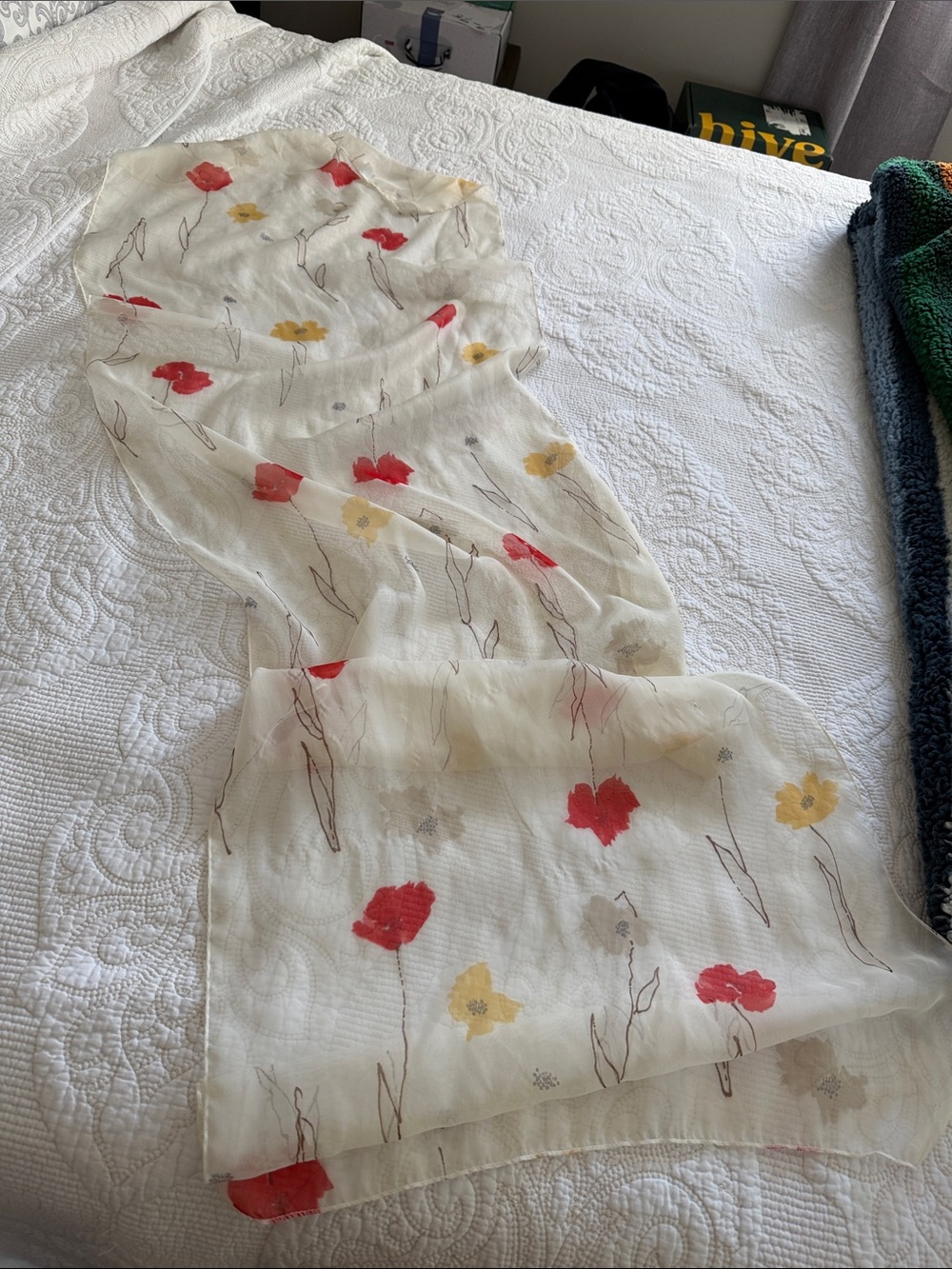 Vintage Floral Silk Scarf 64x20” Elegant Romantic Boho Statement Scarf